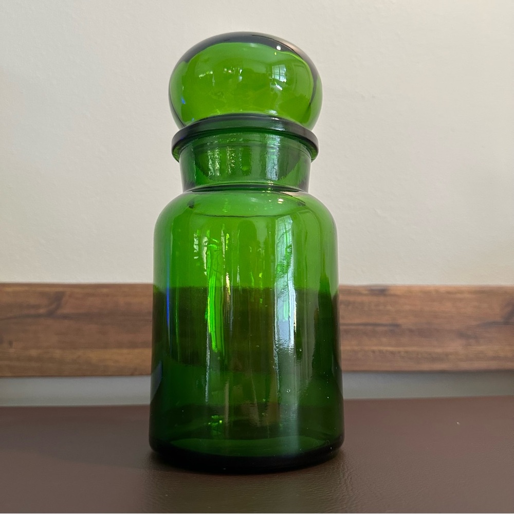 Vintage 60s/70s Green Glass Bubble Top Canister Made in Belgium